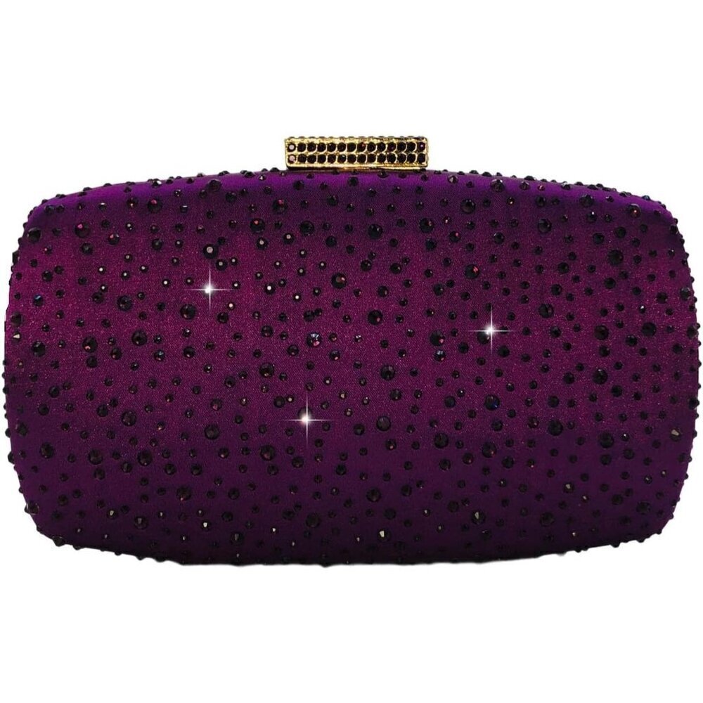 🆕 Women Purple Crystal Clutch Purse Evening Wedding Party Bridal Rhinestone Bag